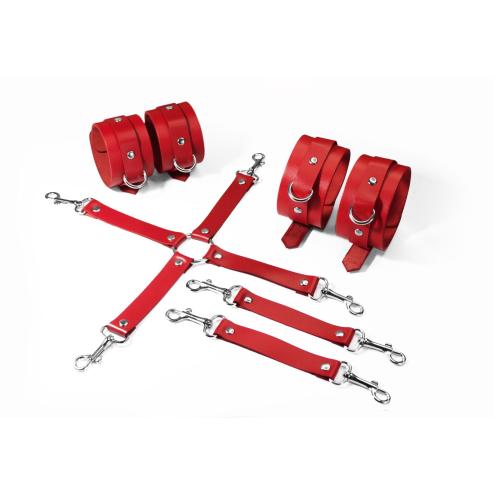 Набор для БДСМ 3 в 1 Feral Feelings BDSM Kit 3 Red, red, наручники, поножи, крестовина