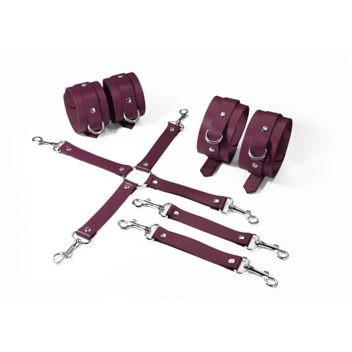 Набор для БДСМ 3 в 1 Feral Feelings BDSM Kit 3 Burgundy, burgundy, наручники, поножи, крестовина