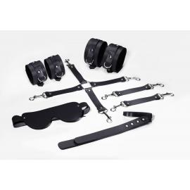 Набір для БДСМ 5 в 1 Feral Feelings BDSM Kit 5 Black, наручники, поножі, хрестовина, маска, паддл - 1