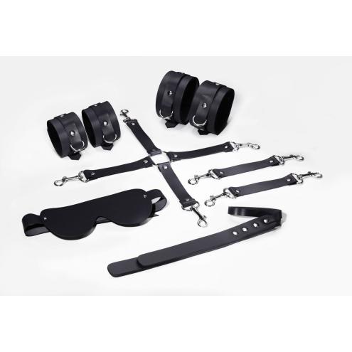 Набор для БДСМ 5 в 1 Feral Feelings BDSM Kit 5 Black, наручники, поножи, крестовина, маска, паддл