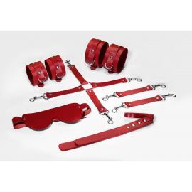 Набір Feral Feelings BDSM Kit 5 Red, наручники, поножі, хрестовина, маска, паддл - 1