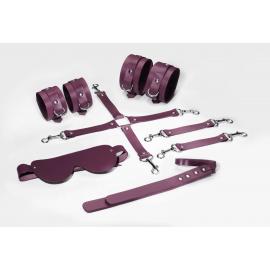 Набір Feral Feelings BDSM Kit 5 Burgundy, наручники, поножі, хрестовина, маска, паддл - 1
