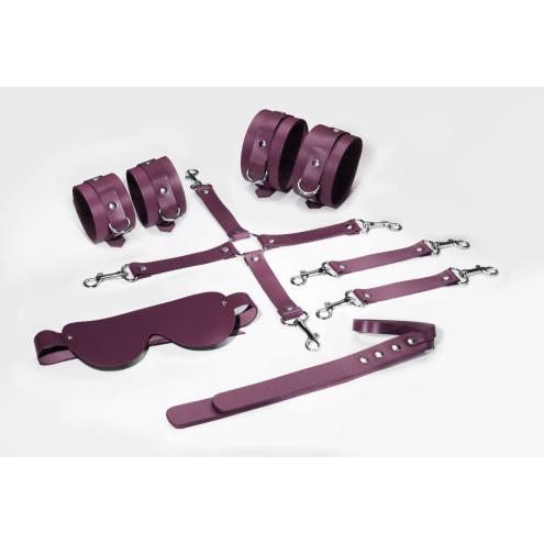 Набір Feral Feelings BDSM Kit 5 Burgundy, наручники, поножі, хрестовина, маска, паддл