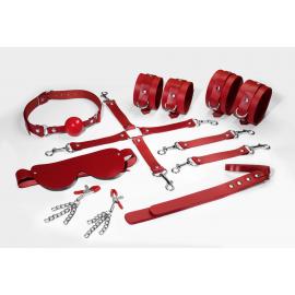 Набір Feral Feelings BDSM Kit 7 Red, наручники, поножі, конектор, маска, паддл, кляп, затискачі - 1