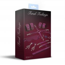Набор Feral Feelings BDSM Kit 7 Burgundy, наручники, поножи, коннектор, маска, паддл, кляп, зажимы - 2