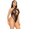 Leg Avenue Lace and net halter teddy Black O/S