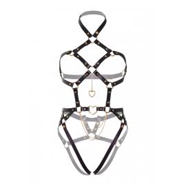 Leg Avenue Heart ring harness teddy Black S - 3