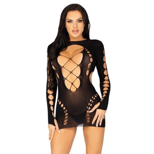 Leg Avenue Long sleeve cut out mini dress Black O/S