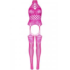 Leg Avenue High neck lace bodystocking Raspberry O/S - 3