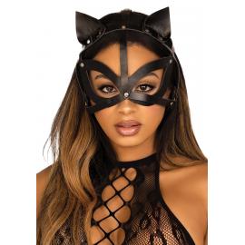 Маска кішки з екошкіри Leg Avenue Vegan leather studded cat mask Black - 1
