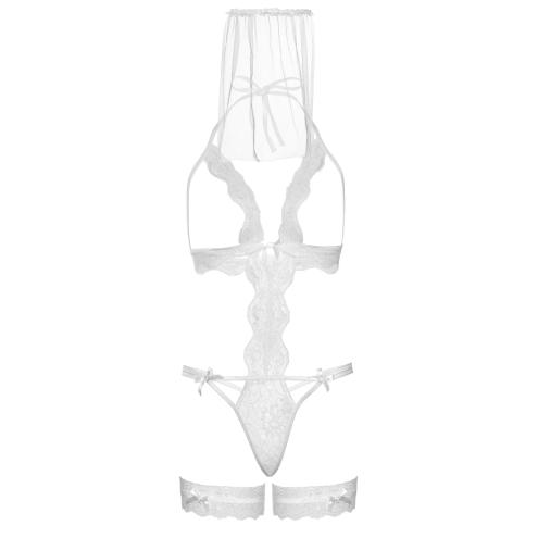 Leg Avenue G-string teddy, veil & garter White O/S