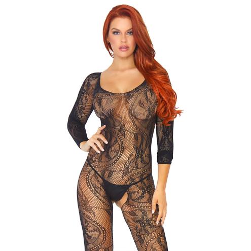 Leg Avenue Swirl Lace Bodystocking Black O/S