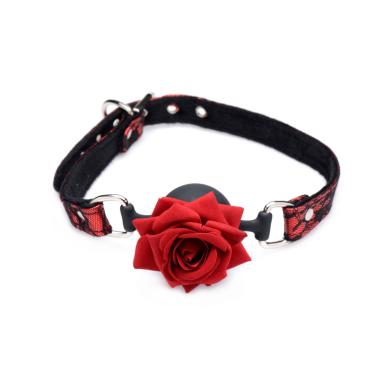 Кляп с розой Master Series: Eye-Catching Ball Gag With Rose, черно-красный