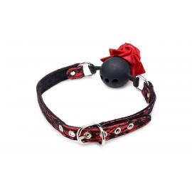 Кляп з трояндою Master Series: Eye-Catching Ball Gag With Rose, чорно-червоний - 5