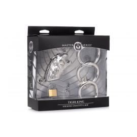Клітка для пеніса Master Series: Tiger King Cock Cage With Lock, три кільця, замок, три ключі - 2