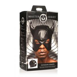 Маска з рогами Master Series: Dungeon Demon Bondage Mask with Horns, чорна - 5