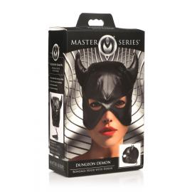 Маска з рогами Master Series: Dungeon Demon Bondage Mask with Horns, чорна - 6