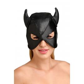 Маска з рогами Master Series: Dungeon Demon Bondage Mask with Horns, чорна - 1