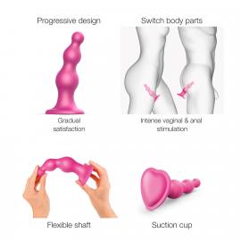 Насадка для страпону Strap-On-Me Dildo Plug Beads Framboise Metallic L - 4