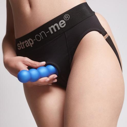 Насадка для страпону Strap-On-Me Dildo Plug Balls Blue Metallic L