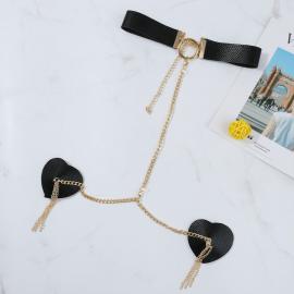 Пестис-сердечки с кисточками и чокером JSY Nipple Sticker RT236114 Black - 2