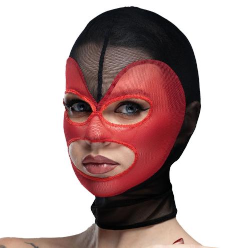 Маска сердце сетка с открытым ртом и глазами Feral Feelings - Hearts Mask Black/Red