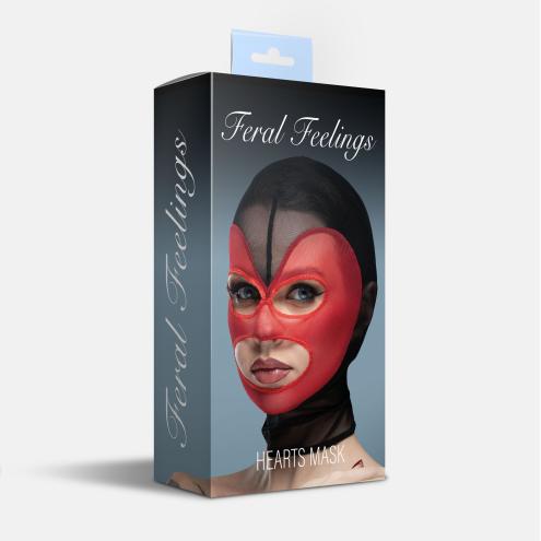 Маска сердце сетка с открытым ртом и глазами Feral Feelings - Hearts Mask Black/Red