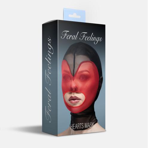 Маска сердце сетка с открытым ртом Feral Feelings - Hearts Mask Black/Red