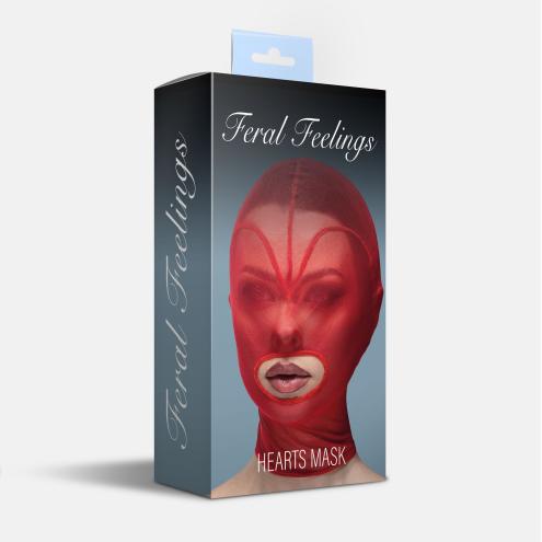 Маска сердце сетка с открытым ртом Feral Feelings - Hearts Mask Red/Red