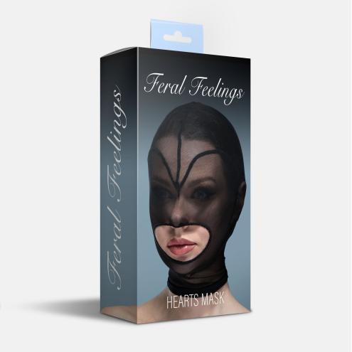 Маска сердце сетка с открытым ртом Feral Feelings - Hearts Mask Black/Black