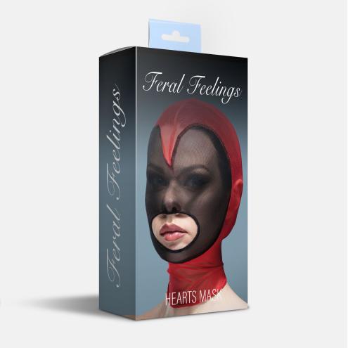 Маска сердце сетка с открытым ртом Feral Feelings - Hearts Mask Red/Black