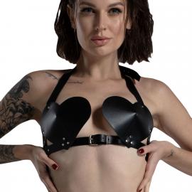 Ліф Серце з натуральної шкіри Feral Feelings - Hearts Bra Black - 2
