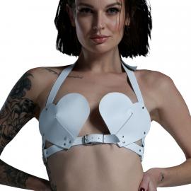 Ліф Серце з натуральної шкіри Feral Feelings - Hearts Bra White - 1
