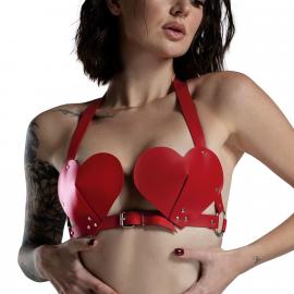 Лиф Сердце из натуральной кожи Feral Feelings - Hearts Bra Red - 3