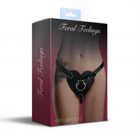 Трусики Сердце для страпона из натуральной кожи Feral Feelings - Hearts Strap-on Belt Black - 2