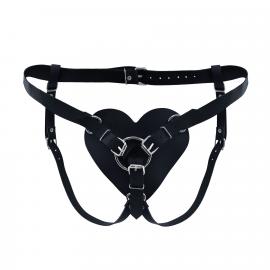Трусики Сердце для страпона из натуральной кожи Feral Feelings - Hearts Strap-on Belt Black - 1