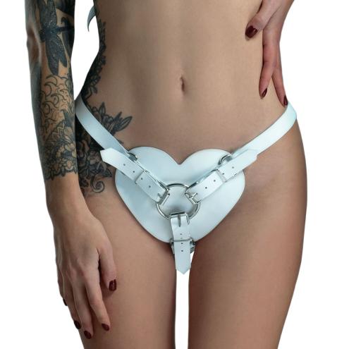 Трусики Сердце для страпона из натуральной кожи Feral Feelings - Hearts Strap-on Belt White