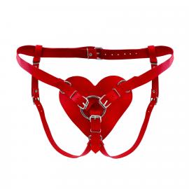 Трусики Сердце для страпона из натуральной кожи Feral Feelings - Hearts Strap-on Belt Red - 1