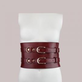 Шкіряний пояс для бондажу Liebe Seele Wine Red Waist Cuff L Size - 3