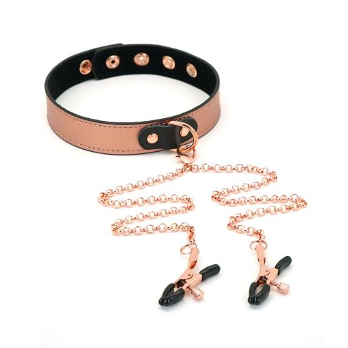 Ошейник с зажимами для сосков Liebe Seele Rose Gold Memory Collar with Nipple Clamps