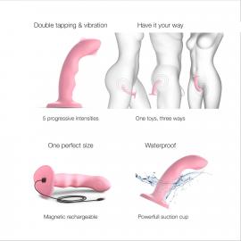 Насадка для страпону з подвійною точковою пульсацією Strap-On-Me TAPPING DILDO WAVE - CORAL PINK - 8