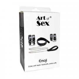 Набор BDSM Art of Sex - Emoji, наручники, поножи, ошейник с поводком - 5
