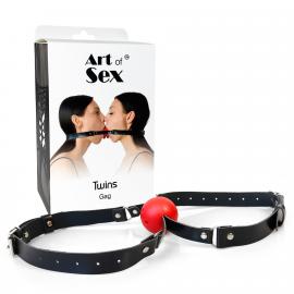 Подвійний кляп Art of Sex - Twins, натуральна шкіра - 3