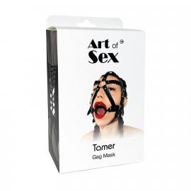 Кляп-маска с силиконовым кольцом Art of Sex - Tamer, Натуральная кожа, цвет Черный - 2