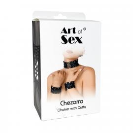 Шкіряний чокер із манжетами Art of Sex - Leather Chezarro - 3