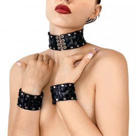 Шкіряний чокер із манжетами Art of Sex - Leather Chezarro - 1