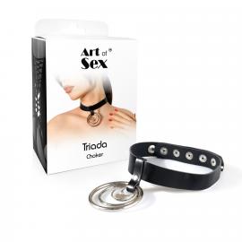 Чокер із натуральної шкіри Art of Sex - Triada, колір чорний - 4