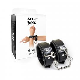 Наручники из экокожи Art of Sex - Handcuffs Emoji, цвет черный - 4