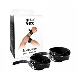 Чоловічі шкіряні кайданки Art of Sex - Man Handcuffs Speedway XS-M, колір чорний - 4