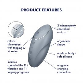 Вібростимулятор-пульсатор Satisfyer Tap & Climax 1 Bluegrey, ефект постукування пальцем - 8